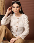 Striped Cotton Crop Regular Jacket