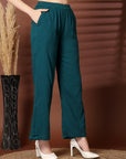 Solid Teal Pure Cotton Shirt With Trousers Co-Ords Sets