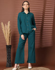 Solid Teal Pure Cotton Shirt With Trousers Co-Ords Sets
