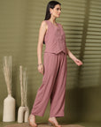 Pink Solid Top With Trousers Co-Ords Sets