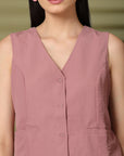 Pink Solid Top With Trousers Co-Ords Sets