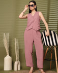 Pink Solid Top With Trousers Co-Ords Sets