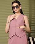 Pink Solid Top With Trousers Co-Ords Sets