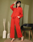 Solid Red Pure Cotton Shirt With Trousers Co-Ords Sets