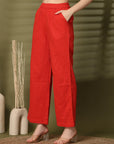 Solid Red Pure Cotton Shirt With Trousers Co-Ords Sets