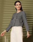 Checked Cotton Crop Regular Jacket