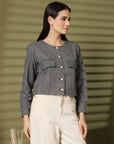 Checked Cotton Crop Regular Jacket