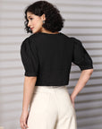 Black collarless Buttoned Top