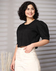 Black collarless Buttoned Top