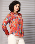 Women Standard Floral Opaque Printed Casual Buttoned Top