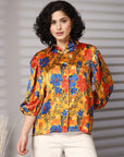 Floral Print Puff Sleeve Crop Top