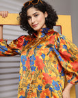 Floral Print Puff Sleeve Crop Top