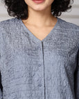 Blue solid opaque Casual Buttoned Top