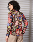 Black Floral Opaque Printed Casual Buttoned Top