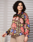 Black Floral Opaque Printed Casual Buttoned Top