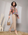 Black Floral Opaque Printed Casual Buttoned Top