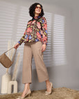 Black Floral Opaque Printed Casual Buttoned Top