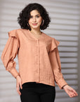 Pink solid opaque Casual Buttoned Top