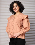 Pink solid opaque Casual Buttoned Top