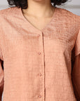 Pink solid opaque Casual Buttoned Top