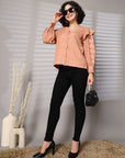 Pink solid opaque Casual Buttoned Top