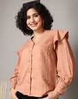Pink solid opaque Casual Buttoned Top