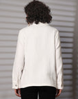Solid Cream Cotton Long Sleeve Jacket