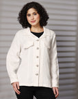 Solid Cream Cotton Long Sleeve Jacket