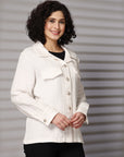 Solid Cream Cotton Long Sleeve Jacket