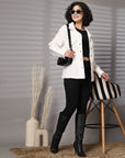 Solid Cream Cotton Long Sleeve Jacket