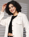 Solid Cream Cotton Long Sleeve Jacket