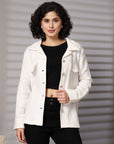 Solid Cream Cotton Long Sleeve Jacket