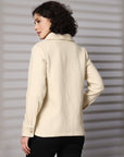Solid beige Cotton Long Sleeve Jacket