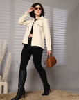 Solid beige Cotton Long Sleeve Jacket