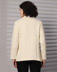 Solid Beige Cotton Single-Breasted Blazers