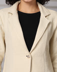 Solid Beige Cotton Single-Breasted Blazers
