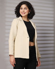 Solid Beige Cotton Single-Breasted Blazers