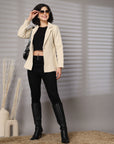 Solid Beige Cotton Single-Breasted Blazers