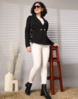 Solid Black Double Breasted Blazers