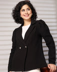 Solid Black Double Breasted Blazers