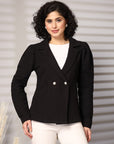 Solid Black Double Breasted Blazers