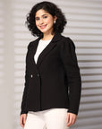Solid Black Double Breasted Blazers