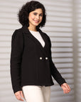Solid Black Double Breasted Blazers