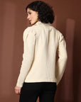 Solid Beige Double Breasted Blazers