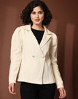 Solid Beige Double Breasted Blazers