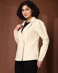 Solid Beige Double Breasted Blazers