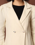 Solid Beige Double Breasted Blazers