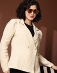 Solid Beige Double Breasted Blazers
