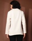 Solid Cream Cotton Single-Breasted Blazers