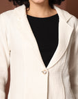 Solid Cream Cotton Single-Breasted Blazers